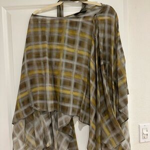 Zara Plaid Scarf Top in Olive, Gray & Yellow